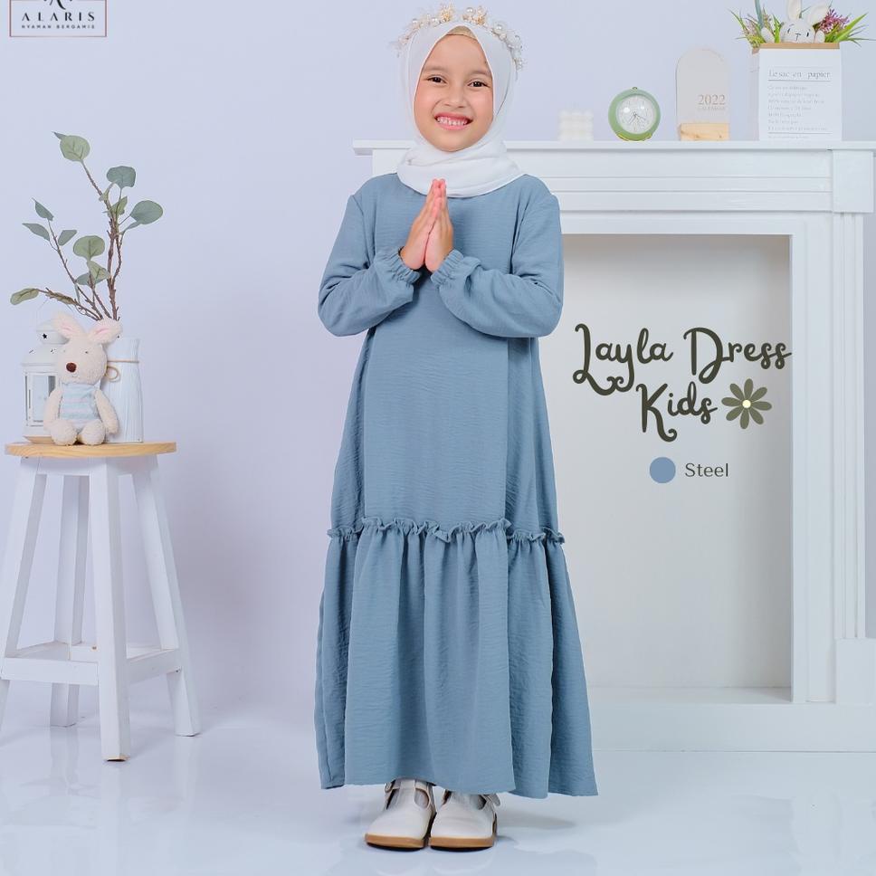 Ready Layla Dress Kids / Gamis anak / Gamis Crinkle Anak / baju muslim anak ironless / Gamis polos a