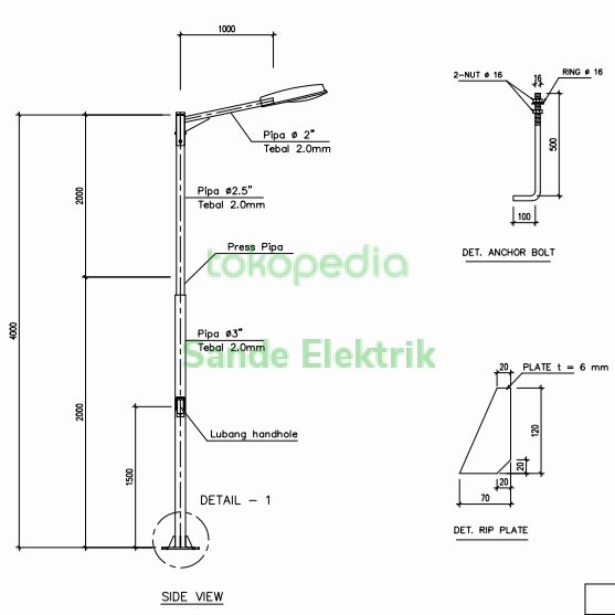 Best Seller Tiang Lampu Taman Pju Bulat 4M 4 Meter Single T Galvanized
