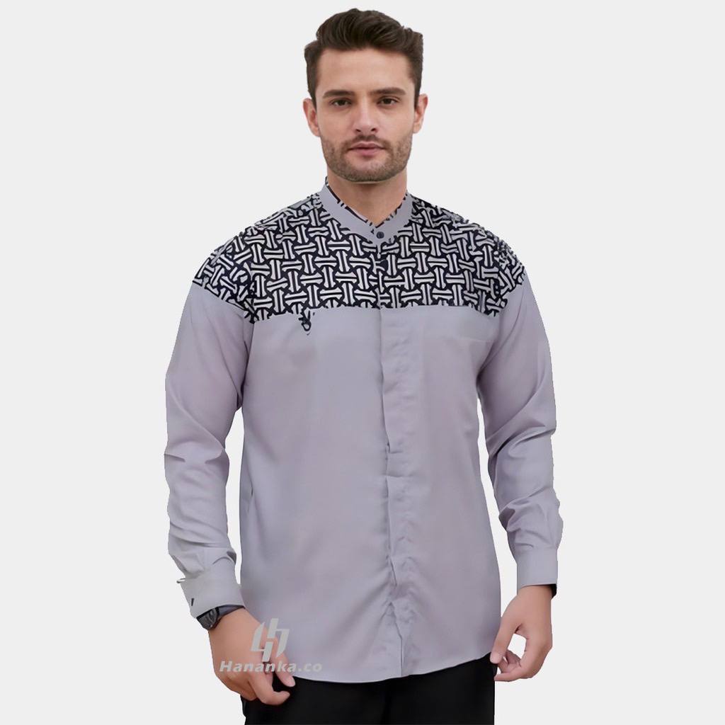 Baju Koko Original Motif Falcon Warna Olive Kombinasi Batik Terbaru