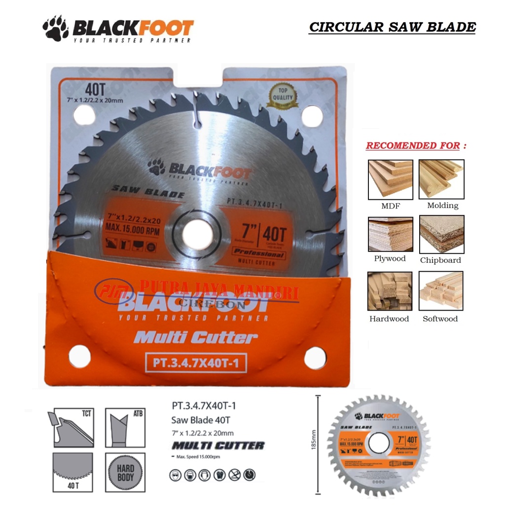 Blackfoot Mata Gergaji Kayu Circle Saw Blade 7 &quot; x 24 T 7&quot; x 40 T  7&quot; x 60 T Pisau Potong Kayu 7 inch Circular Blade 24 T 40 T 60 T