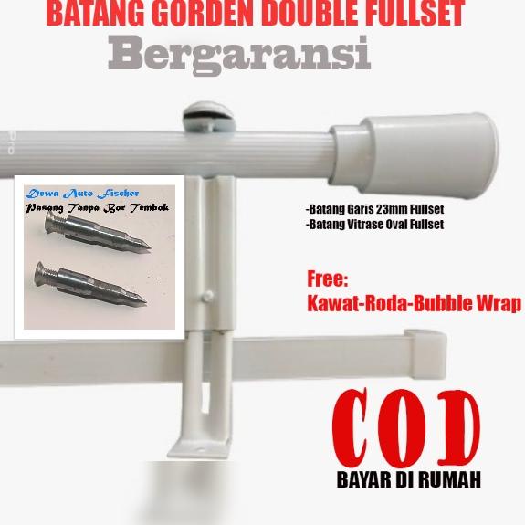 Batang Tiang Rell Rolet Rollet Besi Rel Gorden Hordeng Minimalis Hitam Putih Double Ganda Full set L