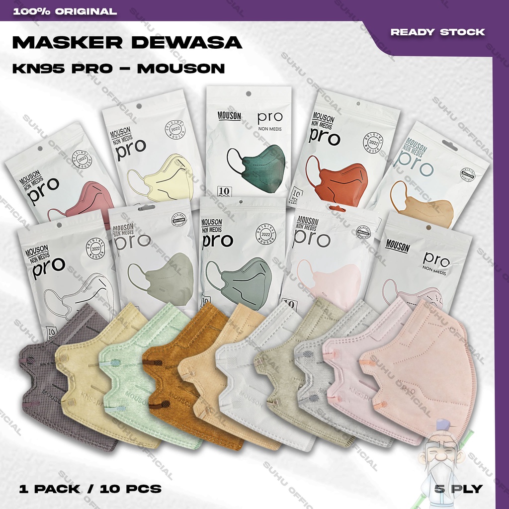 Masker KN95 PRO CAREION Y&amp;B 5Ply Isi 10Pcs Putih Hitam Abu Warna Earloop Surgical Mask