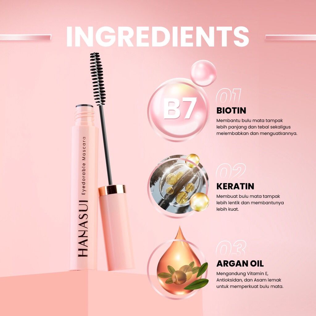 HANASUI Eyedorable Mascara 8ml | 4D Silk Fiber Mascara | Maskara Black Waterproof Tahan Lama