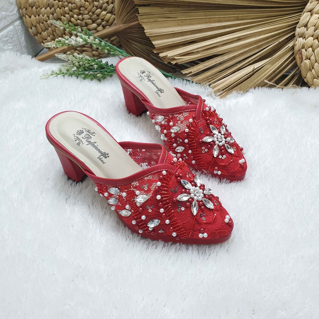 Sepatu wedding pesta Cantik Lesley merah cabe 7cm tahu