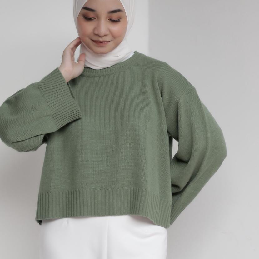✬ Ahlami- Noura Basic Crop Top Oversize Crop Top Rajut Sweatshirt Crop Oversize Panjang Lengan Sweat