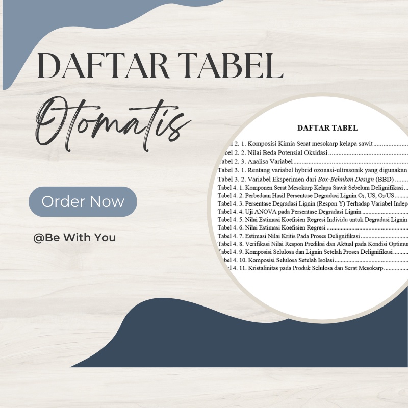 DAFTAR TABEL / PEMBUATAN DAFTAR TABEL OTOMATIS / JASA DAFTAR TABEL OTOMATIS