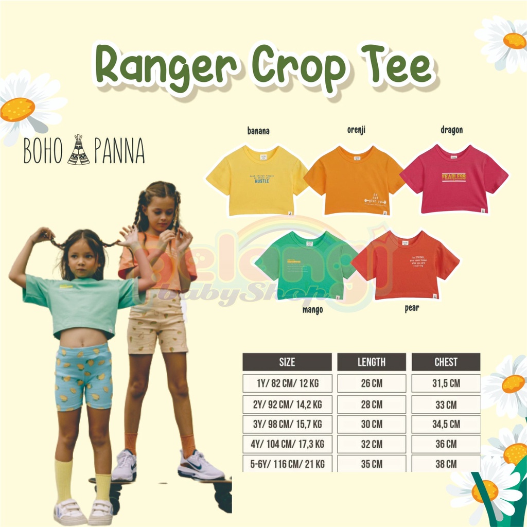 BOHOPANNA | BOHO | BOHO PANNA RANGER CROP TEE | ATASAN ANAK | BAJU ANAK PEREMPUAN | CROP TOP ANAK PEREMPUAN | BAJU ANAK HITS | KAOS KEKINIAN ANAK