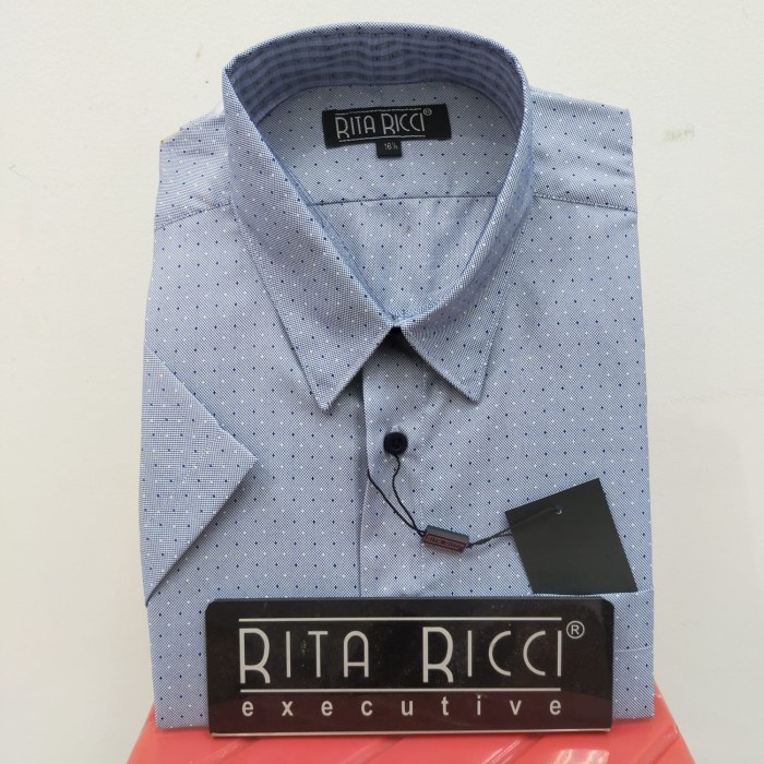 Kemeja Pria Pendek RITA RICCI gaya EXECUTIVE Casual Dolby Biru Titik