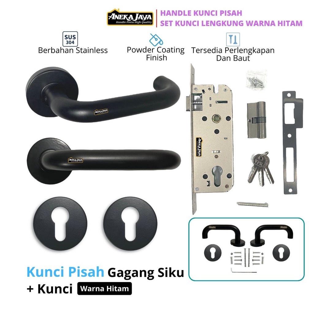 Kunci Pintu Misah 24 cm Hitam Doff Handle Gagang Utama dan Kamar