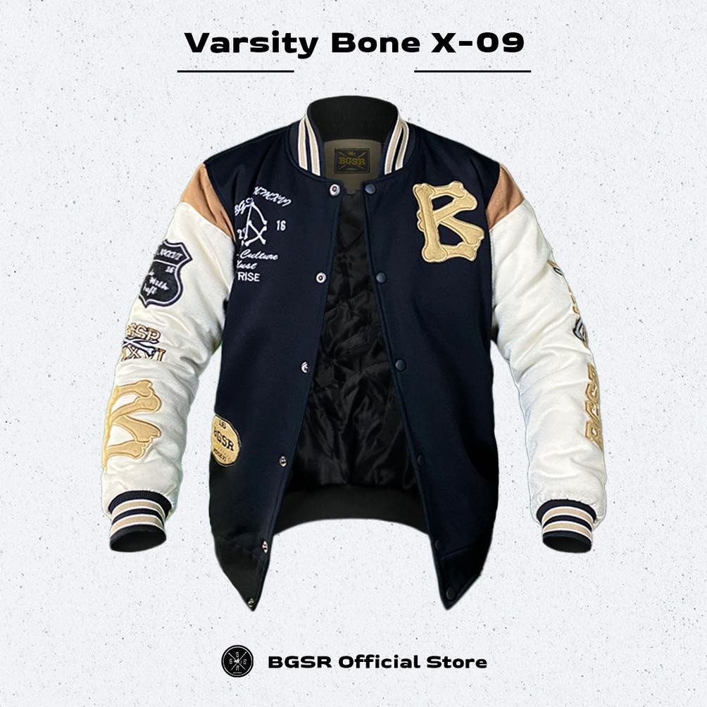 Jaket Baseball Varsity Jacket Pria Windbreaker Bordir Tebal Adem Bone X-09