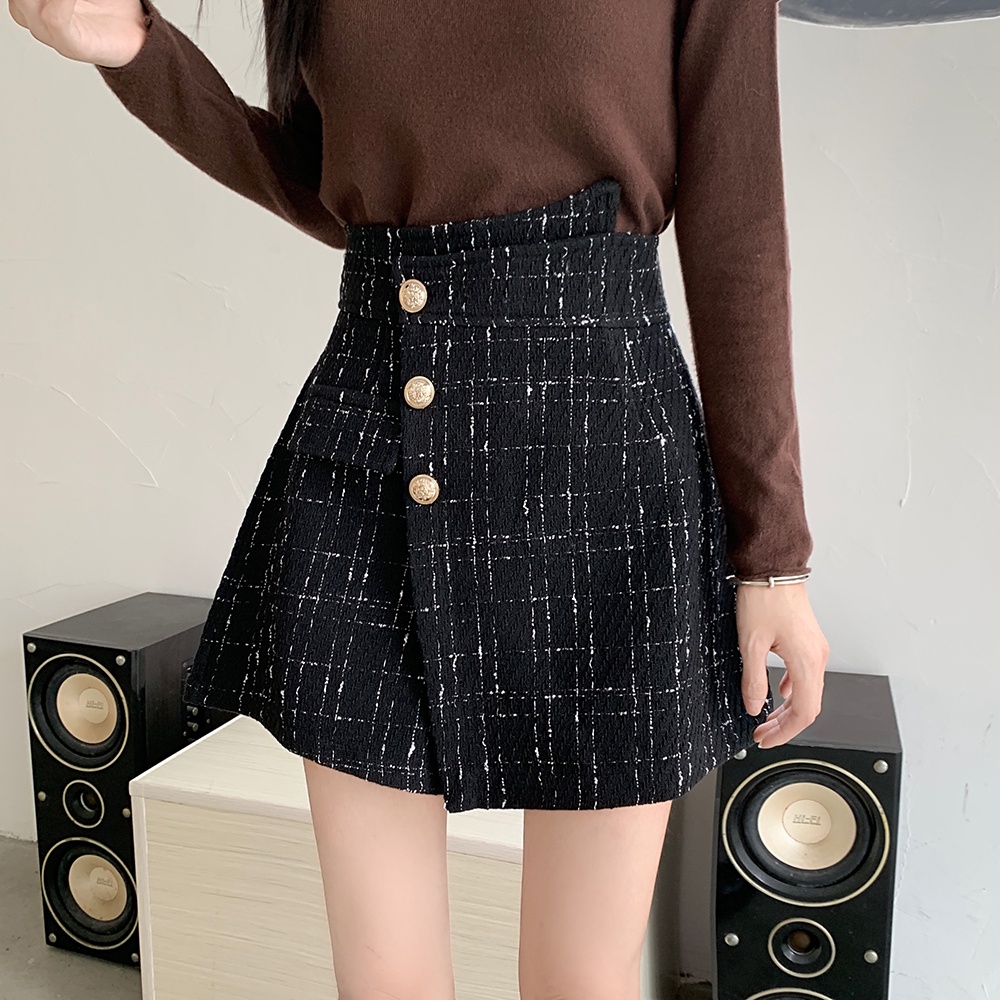 Celana Rok Wanita Tweed Skorts High Waist Korean Style Celana Pendek Skirt Mini