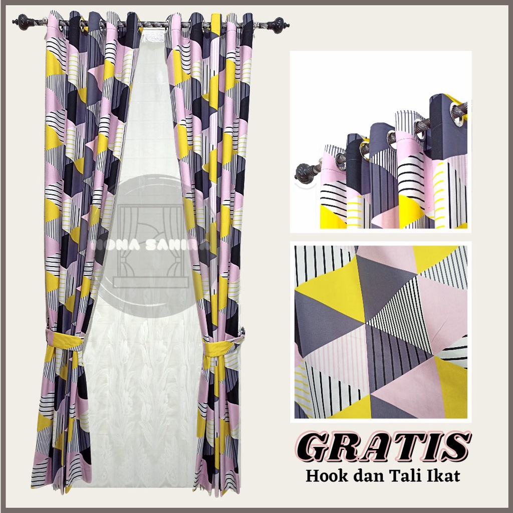 Gorden Jendela Pintu Minimalis Smokring Motif kotak Aesthetic l FREE TALI