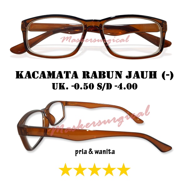 Kacamata Untuk Rabun Jauh Yaitu Minus Ready -0.50 sampai -4.00 Full rim Frame Warna Coklat Kotak Squ