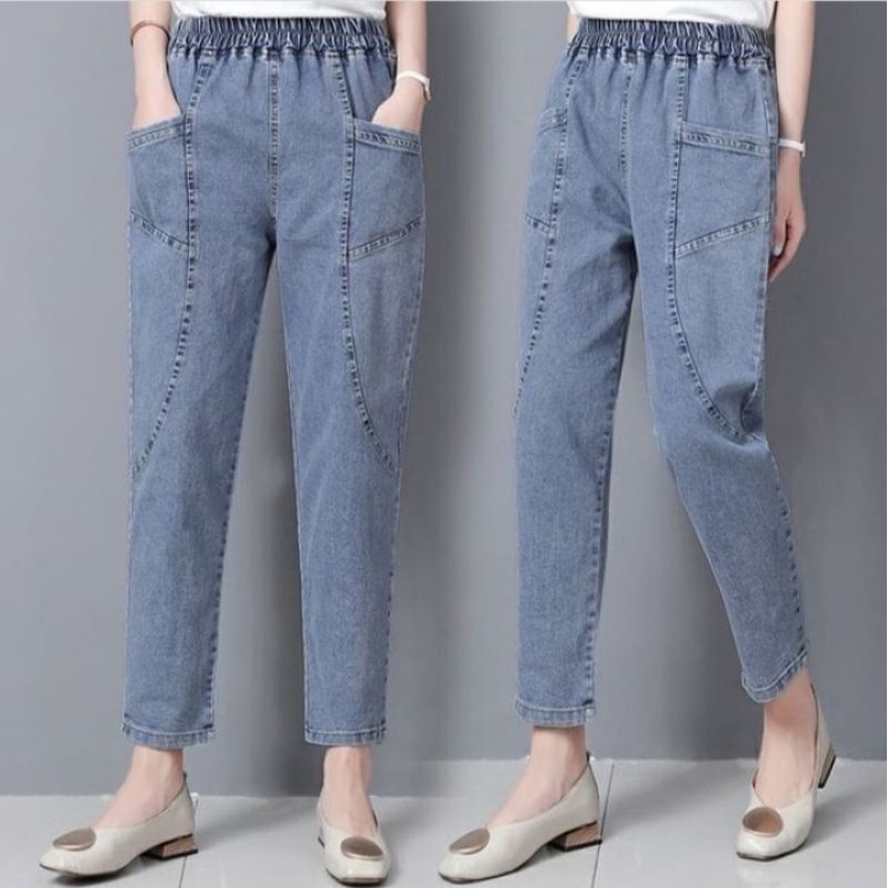 Anya Jeans Rubber Waist Saku Double Pocket Korean Style Highwaist Boyfriend