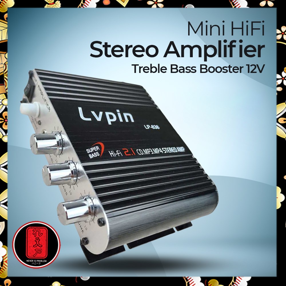 LVPIN Mini HiFi Stereo Amplifier Treble Bass Booster 12V - LP-838 - Black