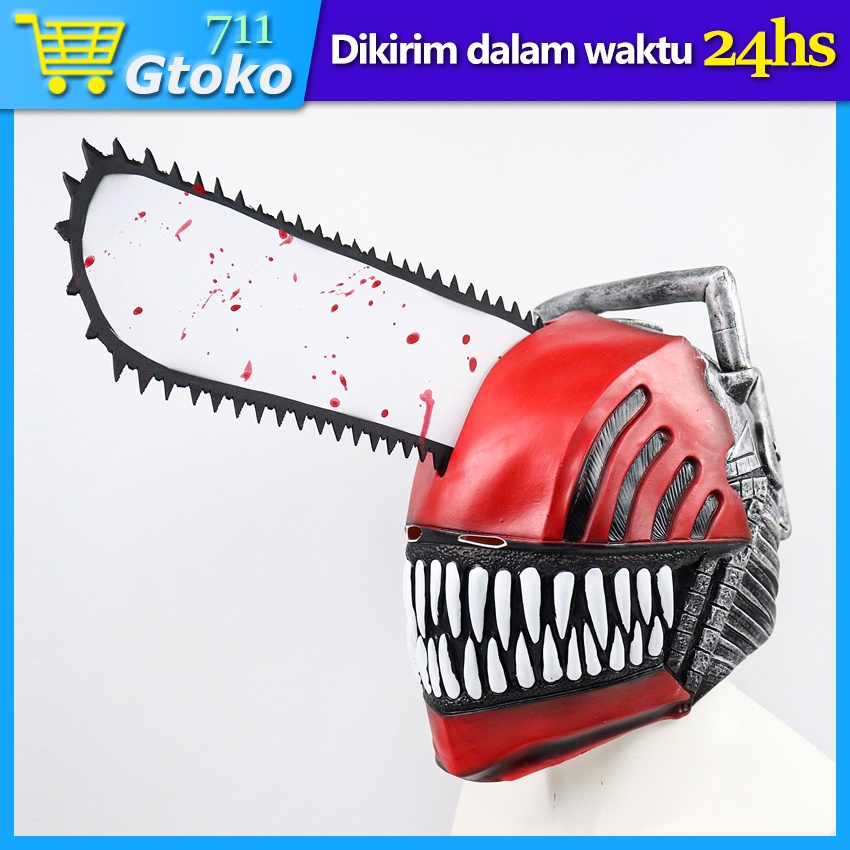 Helm Chainsaw Man Helmet Mask Rubber Helmet Denji Topeng Cosplay Halloween