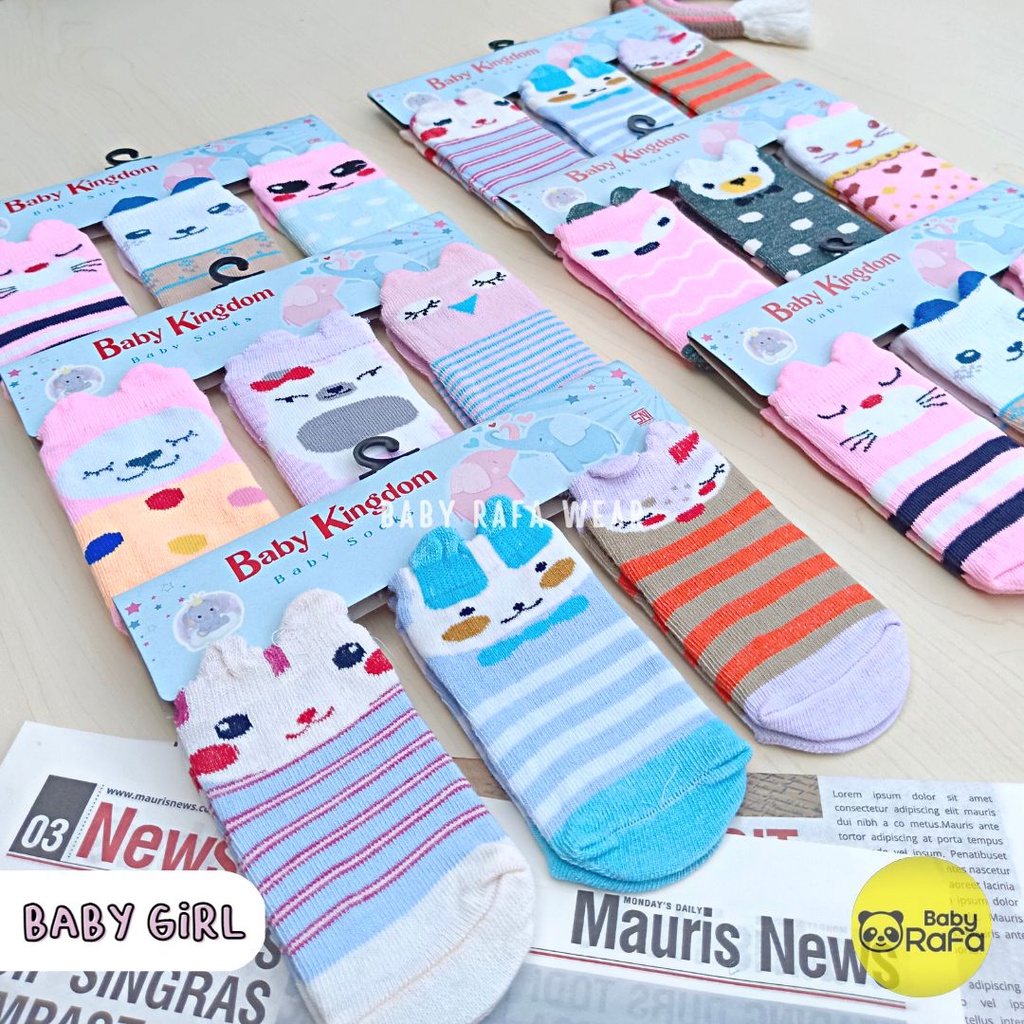 3 Pasang Kaos kaki Bayi 3D Karakter Hewan Baby Kingdom