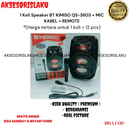 1 Koli Speaker BT KIMISO QS-3603 + MIC KABEL + REMOTE