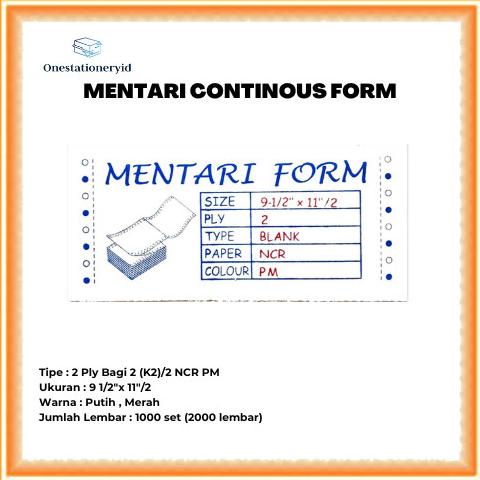 

Kertas Continuous/Continous Form 2 Ply Bagi 2, 2 Rangkap K2/2 Ncr Pm