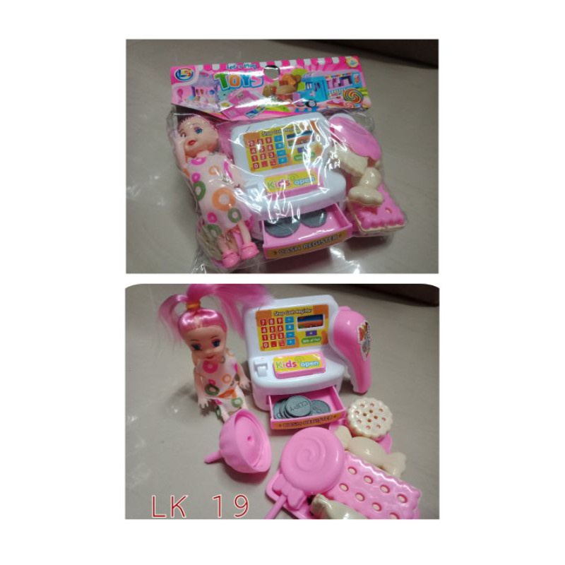 [LK19] Mainan Anak Kasir Mini Cash Register + Sweets + Boneka - Lollipop Candy Cookies