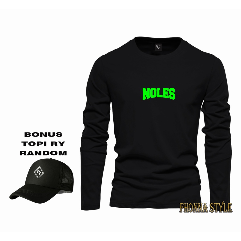 Fonna Rizki - Kaos Pria - Lengan Panjang Noles Stabilo + Topi - Tshirt Distro premiun