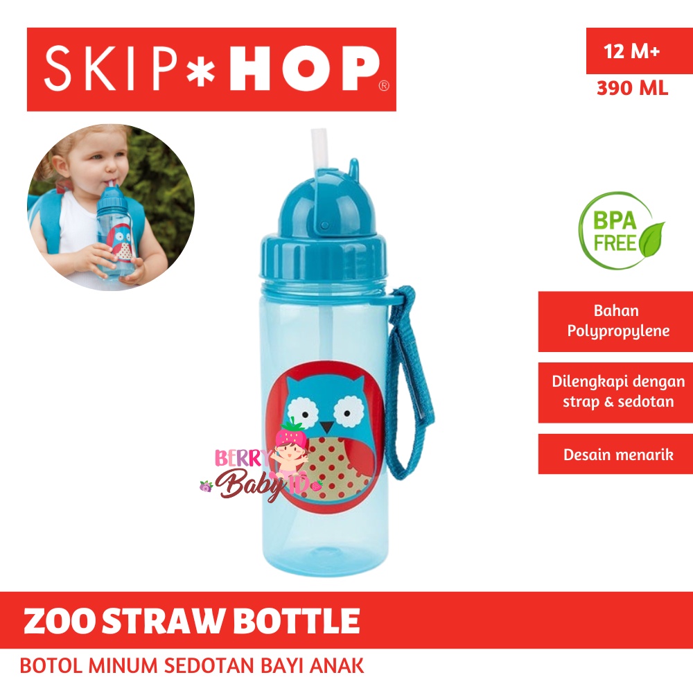 Skip Hop Zoo Straw Bottle Botol Minum Sedotan Bayi Anak BPA Free 12m+ Berry Mart