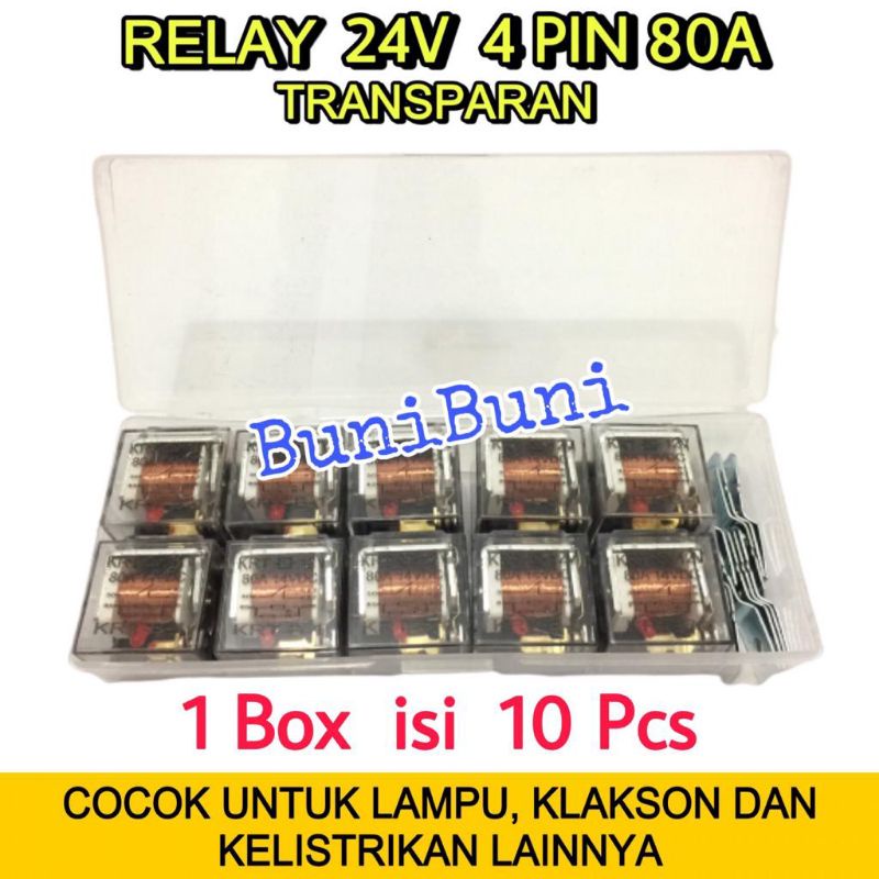 RELAY Transparan Bening 24V KAKI 4 Pin 80A Untuk Lampu Klakson Mobil Truk - 24V KAKI 4