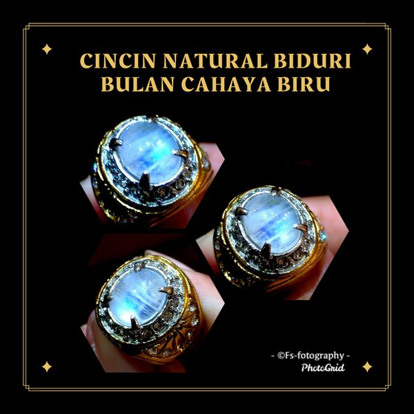 Cincin Batu Akik Titanium Biduri Bulan Natural Klep Biru FS08