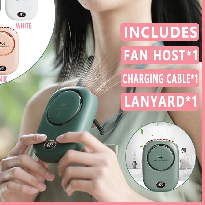 ♠ 2000mah Kapasitas Besar Kipas Angin Mini Portable Model Gantung Leher Charge Usb Tampilan Pengisia