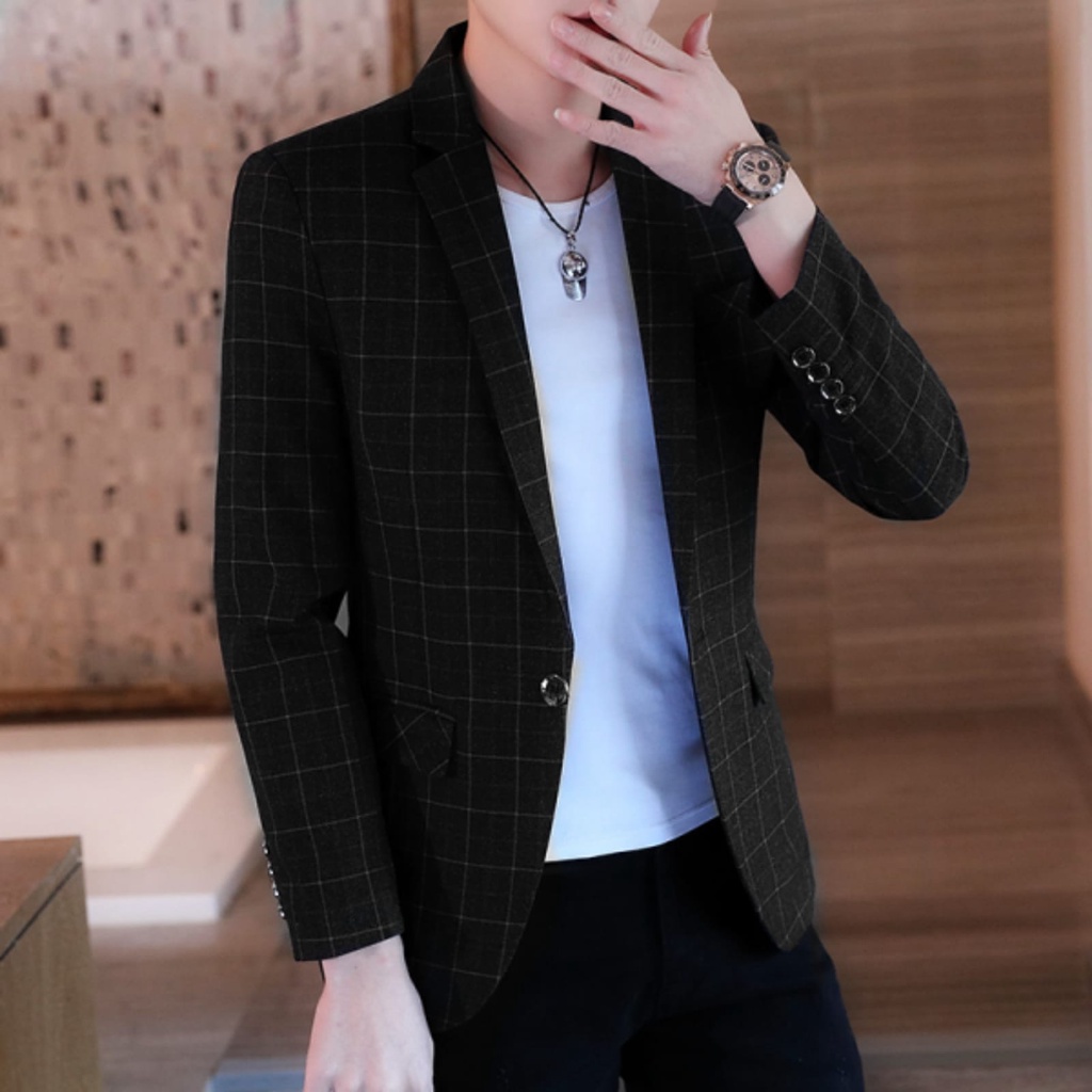 Blazer pria kotak-kotak / blazer korea / jas blazer pria formal