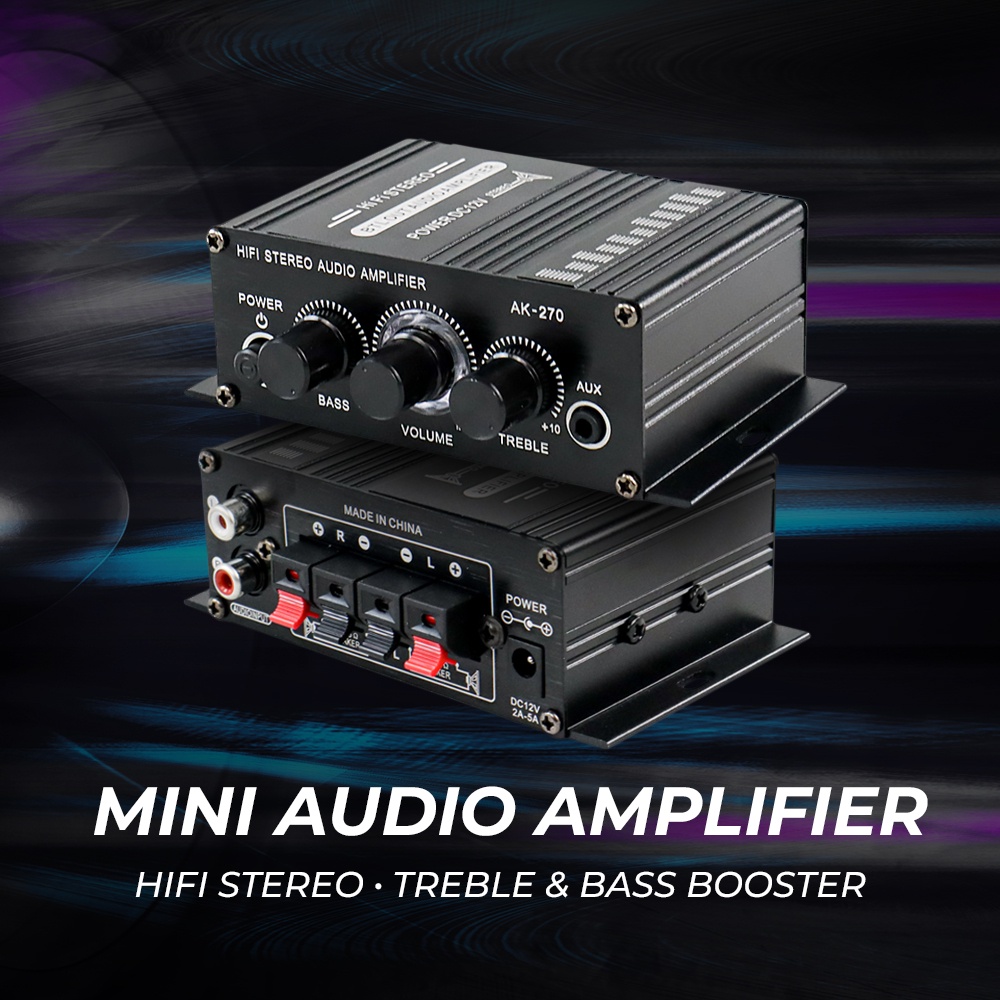 Lepy Audio Amplifier Mini HiFi Stereo Treble Bass Booster - AK-270 - Black