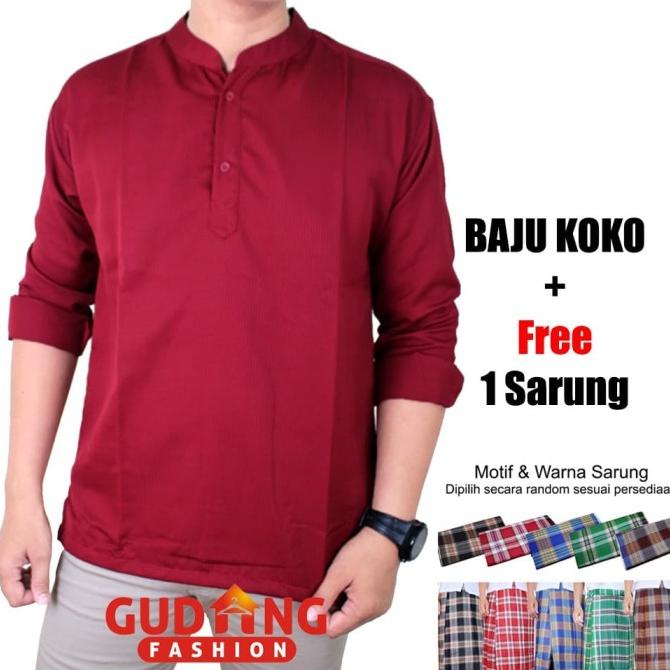 BAYAR DITEMPAT Baju Koko Kerah Sanghai + Free Sarung (BUN) /BAJU KOKO PRIA/BAJU KOKO DEWASA/BAJU KOK