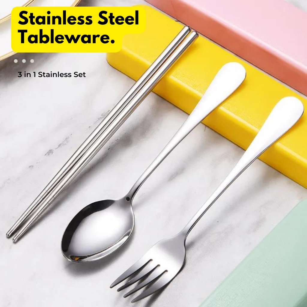 Sendok set alat makan stainless steel 2/3pcs set Makan Dengan Kotak Berbahan Stainless Steel