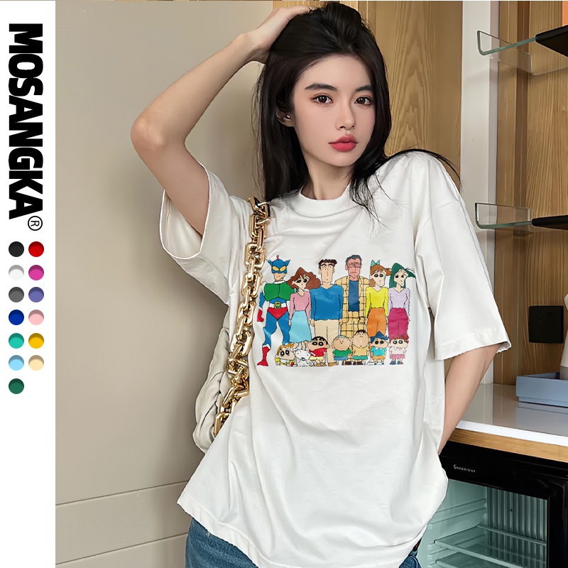 kaos wanita korean style cartoon character graphic print t-shirt import lengan pendek oversize kekinian kaos couple