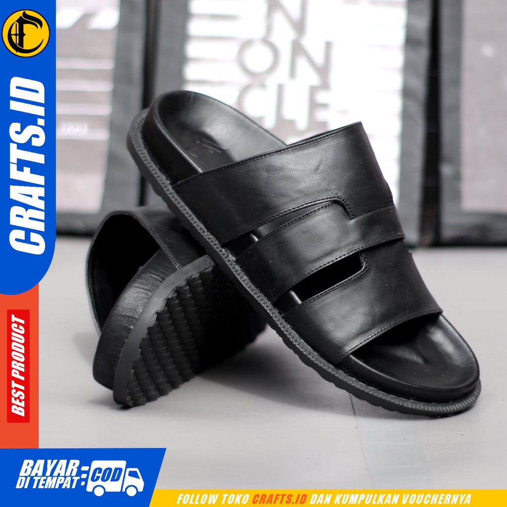 Sandal Slop Casual Kulit Asli Pria Crafts Hake