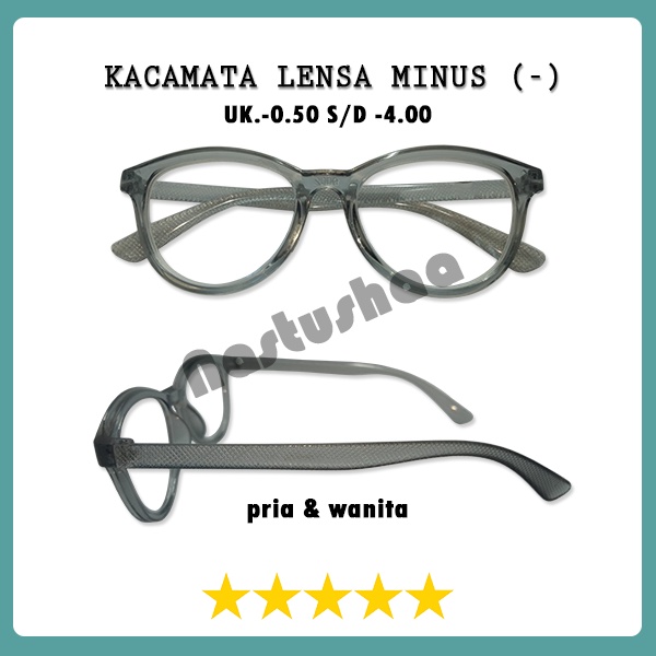 Kacamata Minus Untuk Pria Wanita Bingkai Oval Abu-Abu Transparan Kacamata Rabun Jauh -0.50 s.d -4.00 Unisex NOCASE