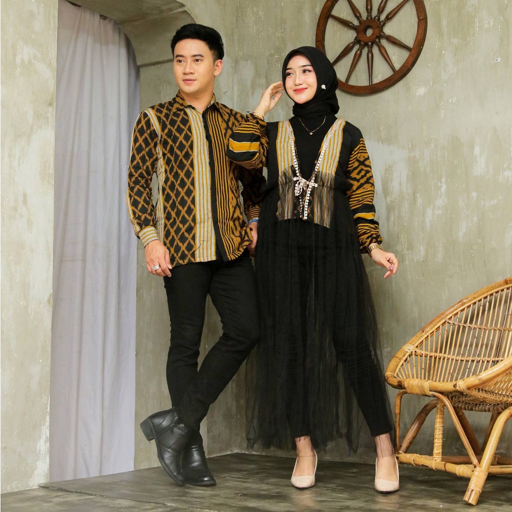 GOLDEN OUTER AYRA &amp; KEMEJA TENUN TROSO TORAJA ASLI SONGKET KEISHAN.ID COUPLE LEBARAN COUPLE KONDANGAN COUPLE LAMARAN