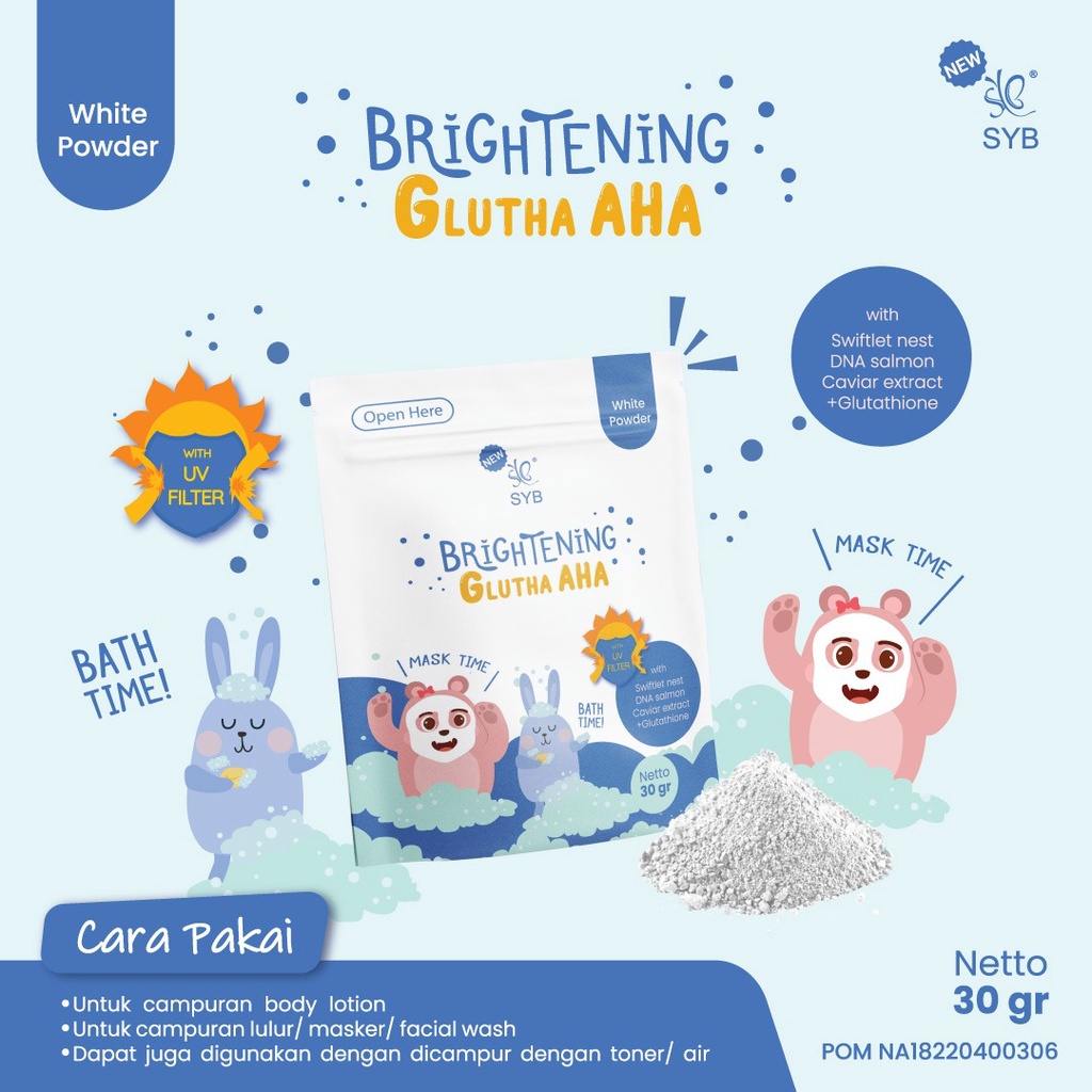 | LB | BLEACHING AJAIB - NEW SYB BRIGHTENING GLUTA AHA WHITE POWDER - BUBUK GLUTA AHA MENCERAHKAN SYB