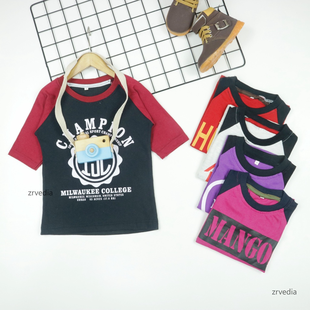 Kaos Reglan Distro Size 1-2 Tahun  / Baju Branded Anak Laki Lengan Pendek Cowok Import Polos Murah