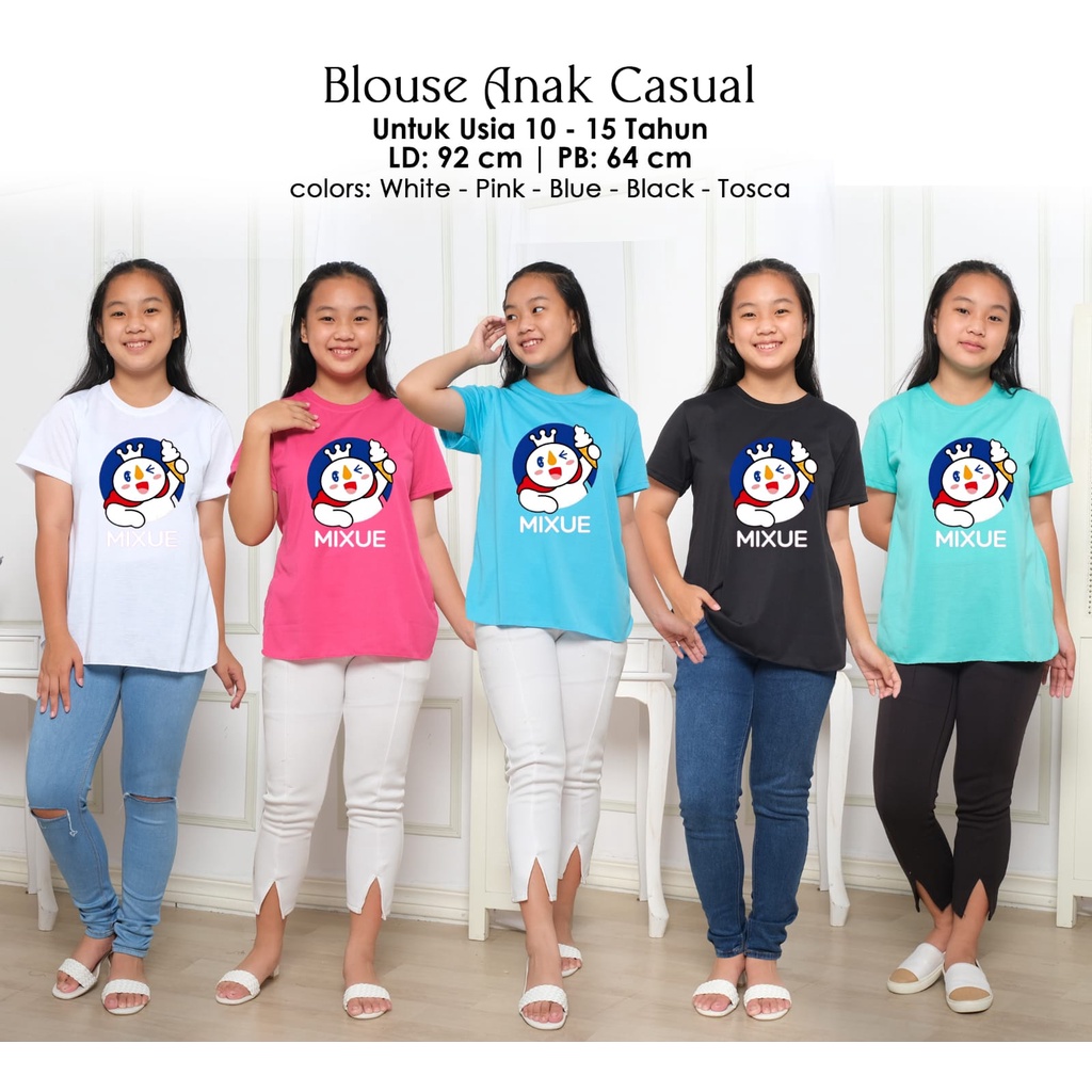 Kaos Casual Anak Perempuan Mixue 10-15 Tahun