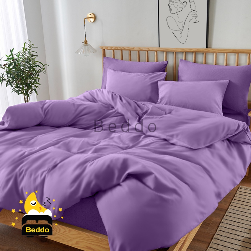 Beddo Sprei Set 160x200 Queen Polos Minimalis Microfiber /Seprai Plain Grey Black white Navy Purple  Mustrad Peach Silver Pink