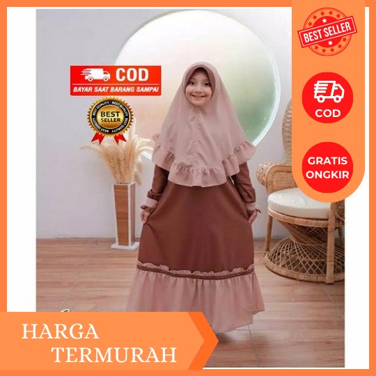 Gamis Anak Perempuan Bahan Crinkle Airflow Premium Free Kerudung Usia 3-12 Tahun Baju Muslim Anak Pe