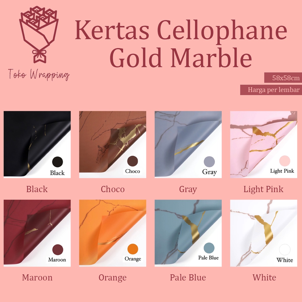 

Kertas Cellophane Kertas Buket Bunga [Gold Marble] Flower Wrapping Paper Celophane / Chellophane Murah untuk Snack Uang