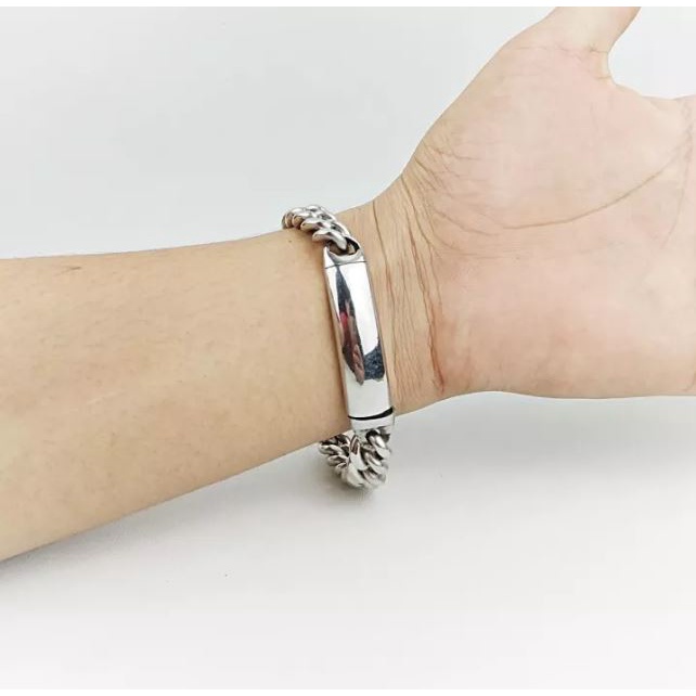 GELANG TANGAN BAJA TITANIUM RANTAI PLAT ANTI KARAT UNTUK PRIA - Gelang Rantai Rapat Pria Plat