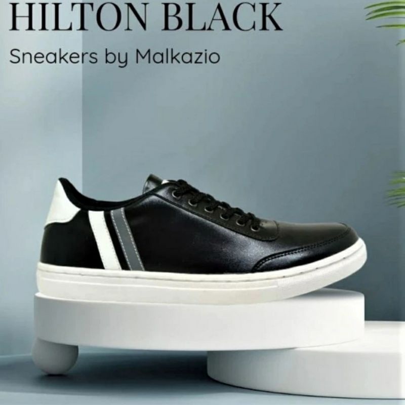 HILTON Sepatu Kasual Pria Men-701 Sneakers Sapatu Casual Jumbo 39.44 Blackline Hitam Putih, 42