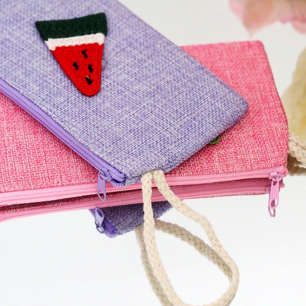 Dompet Serbaguna Tempat Pensil  Bordir Buah Tempat Masker Dompet HP Kartu Uang Pouch Kosmetik