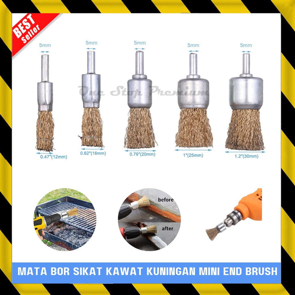 KEPALA MATA BOR TUNER SIKAT KAWAT TANGKAI SAPU KUNING KUNINGAN MINI CRIMPED WIRE CUP END BRUSH POLIS