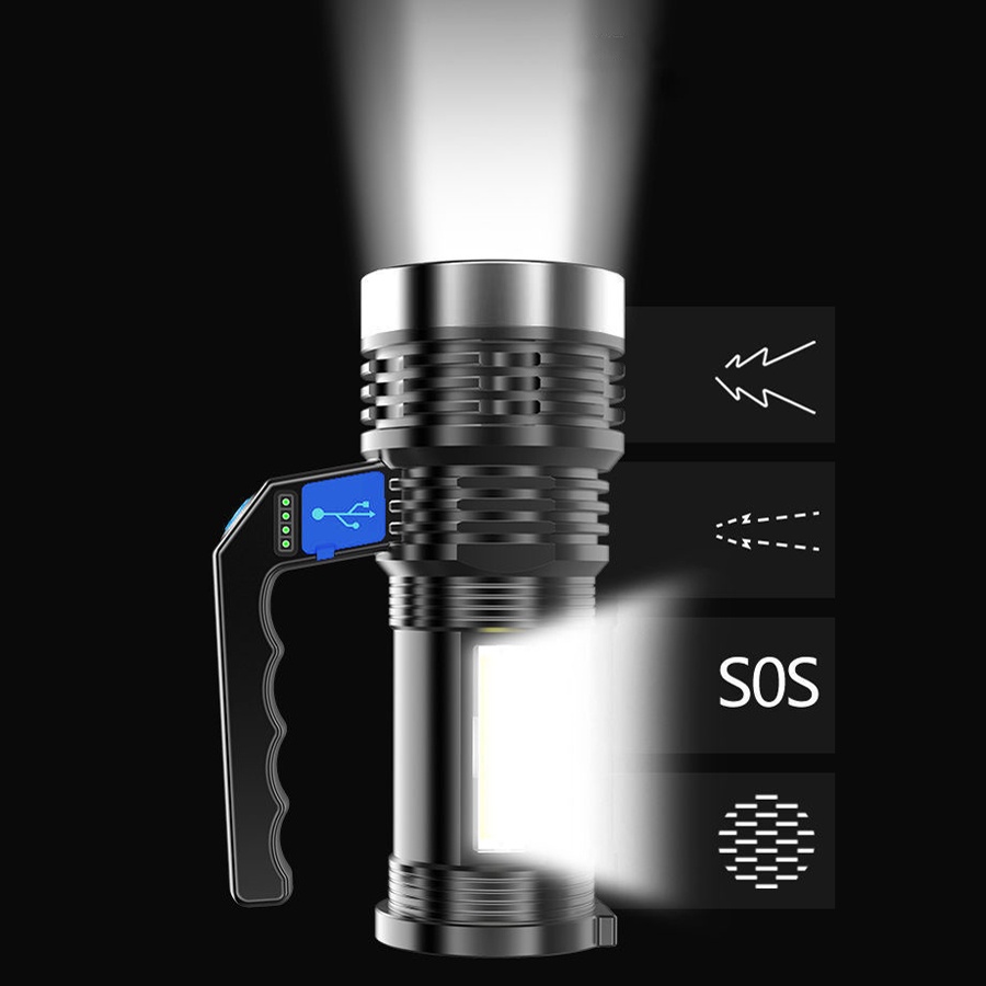 LAMPU SENTER LED PORTABLE SUPERTERANG FLASHLIGHT TAHANAIR SENTER LED USB CREE XPE + COB 3W