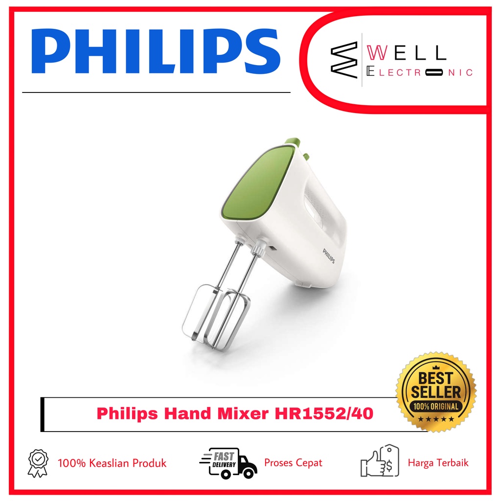PHILIPS HAND MIXER HR1552/40 HIJAU HR 1552 GARANSI RESMI 2 TAHUN