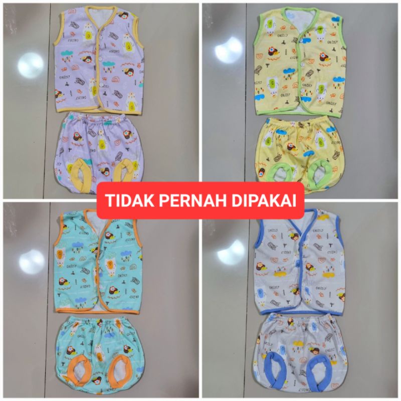 Setelan bayi tanpa lengan kutung celana pop celana pendek  tangan buntung baju bayi biru hijau tosca